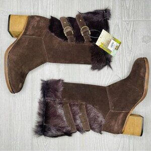 Nwt Bearpaw Madeline fur trim boots shoes winter shearling chocolate size 10